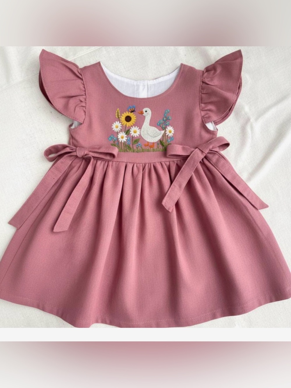 Goose and Flowers Linen Dress